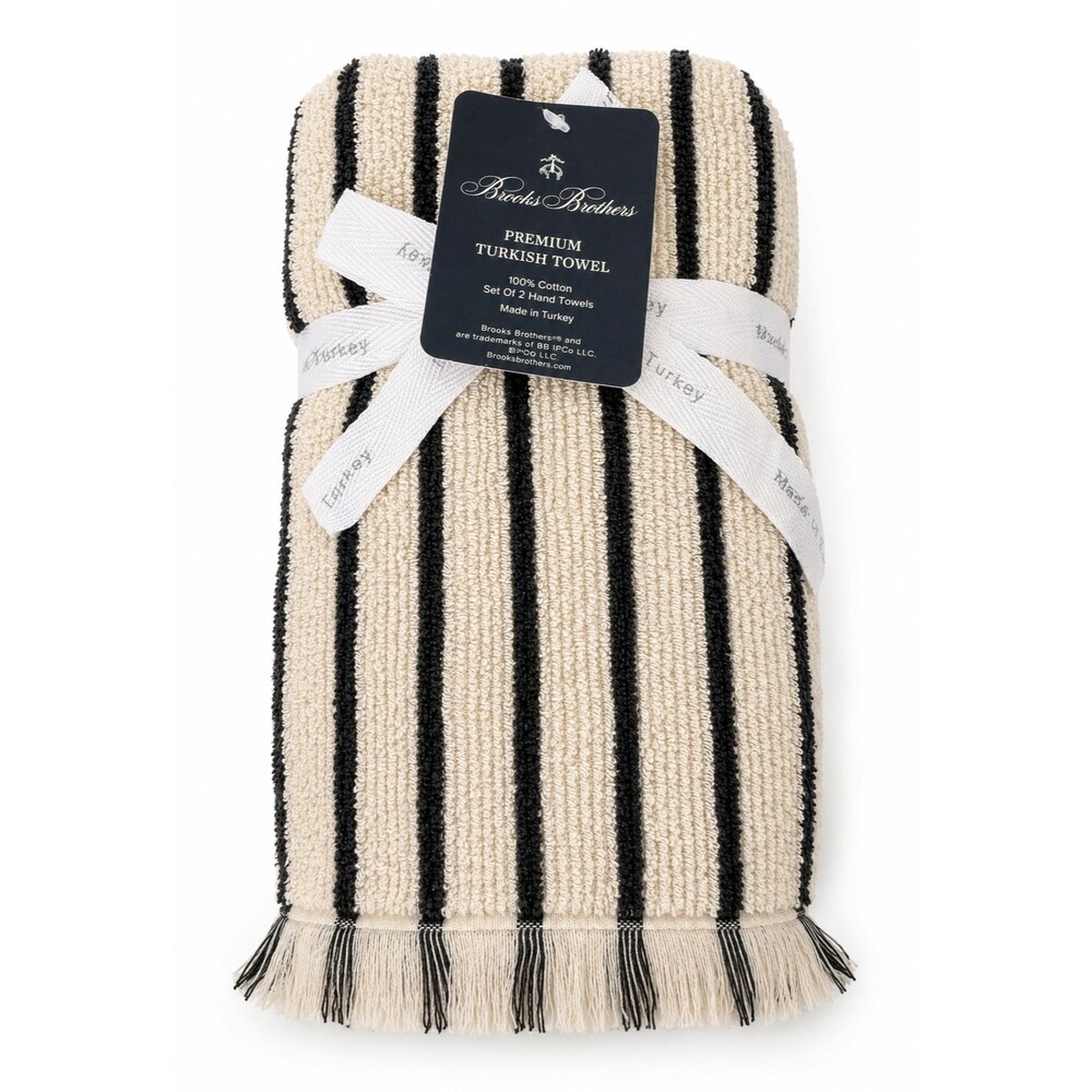 Brooks Brothers Hand Towels Ivory Black Luxury Thick Turkish Cotton Set of 2